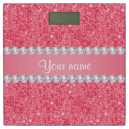 Faux Pink Sequins And Diamonds Bathroom Scale