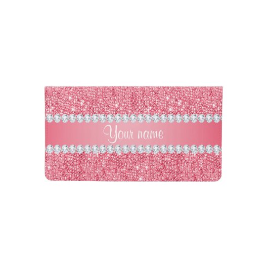 Faux Pink Sequins and Diamonds Checkbook Cover (Front)