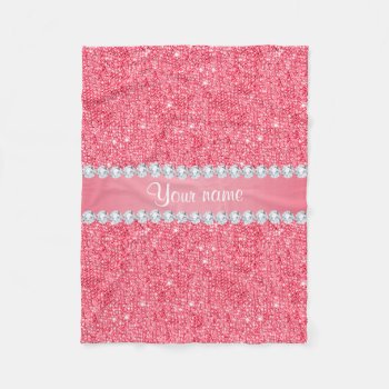 Faux Pink Sequins And Diamonds Fleece Blanket by glamgoodies at Zazzle