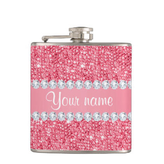 Faux Pink Sequins and Diamonds Hip Flask