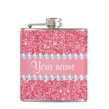 Faux Pink Sequins And Diamonds Hip Flask by glamgoodies at Zazzle