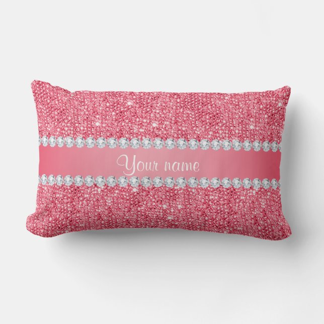 Faux Pink Sequins and Diamonds Lumbar Pillow (Front)