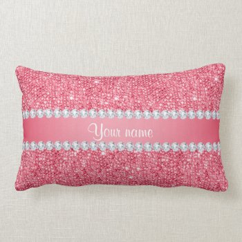 Faux Pink Sequins And Diamonds Lumbar Pillow by glamgoodies at Zazzle