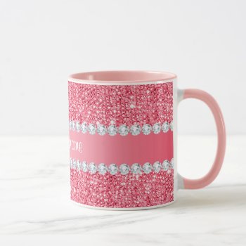 Faux Pink Sequins And Diamonds Mug by glamgoodies at Zazzle