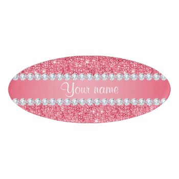 Faux Pink Sequins And Diamonds Name Tag by glamgoodies at Zazzle