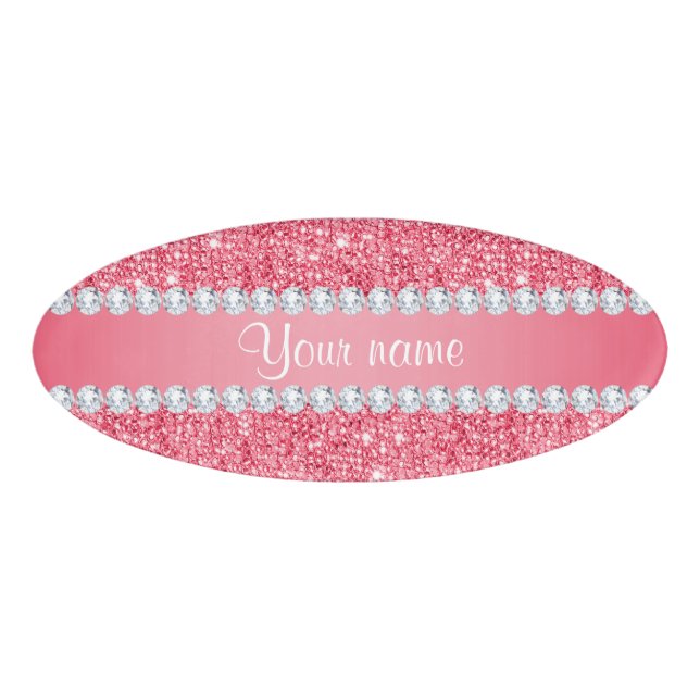 Faux Pink Sequins and Diamonds Name Tag (Front)