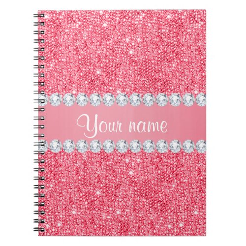 Faux Pink Sequins and Diamonds Notebook