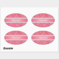 Faux Pink Sequins and Diamonds Oval Sticker