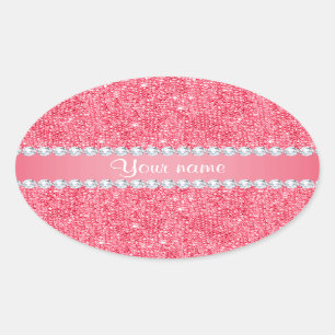 Faux Pink Sequins and Diamonds Oval Sticker