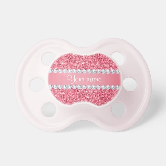 Faux Pink Sequins and Diamonds Pacifier (Front)