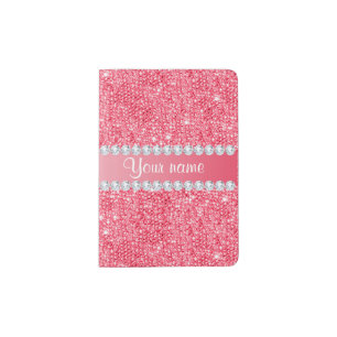 Faux Pink Sequins and Diamonds Passport Holder