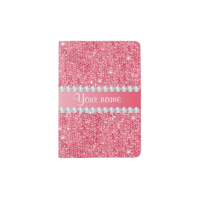 Faux Pink Sequins and Diamonds Passport Holder (Front)