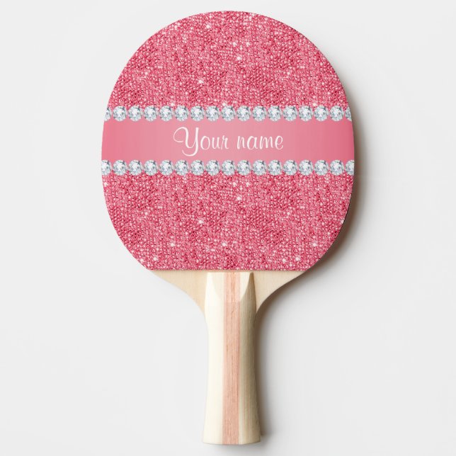 Faux Pink Sequins and Diamonds Ping-Pong Paddle (Front)