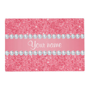 Faux Pink Sequins and Diamonds Placemat
