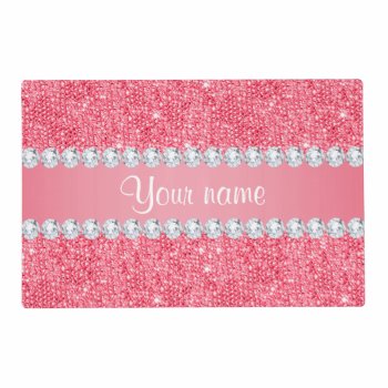 Faux Pink Sequins And Diamonds Placemat by glamgoodies at Zazzle