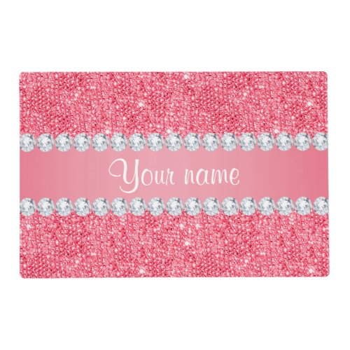 Faux Pink Sequins and Diamonds Placemat