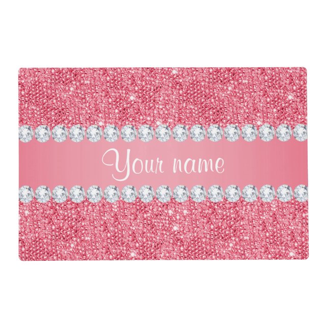 Faux Pink Sequins and Diamonds Placemat (Front)