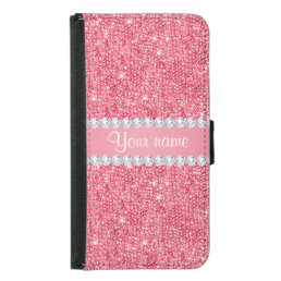 Faux Pink Sequins and Diamonds Wallet Phone Case For Samsung Galaxy S5