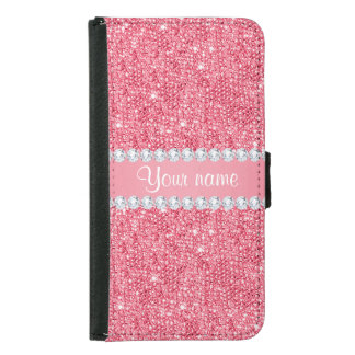 Faux Pink Sequins and Diamonds Wallet Phone Case For Samsung Galaxy S5
