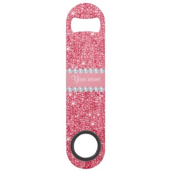 Faux Pink Sequins And Diamonds Speed Bottle Opener by glamgoodies at Zazzle