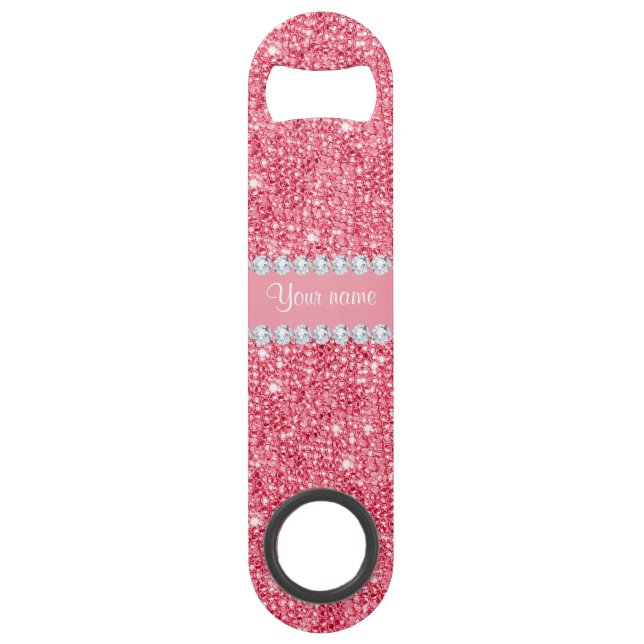 Faux Pink Sequins and Diamonds Speed Bottle Opener (Front)
