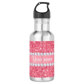 Faux Pink Sequins And Diamonds Stainless Steel Water Bottle by glamgoodies at Zazzle
