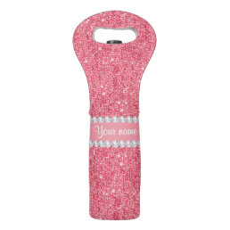 Faux Pink Sequins and Diamonds Wine Bag