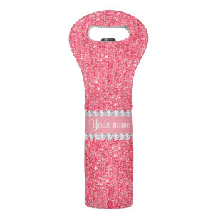 Faux Pink Sequins and Diamonds Wine Bag