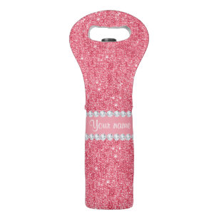 Faux Pink Sequins and Diamonds Wine Bag