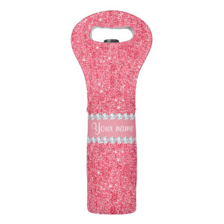 Faux Pink Sequins and Diamonds Wine Bag