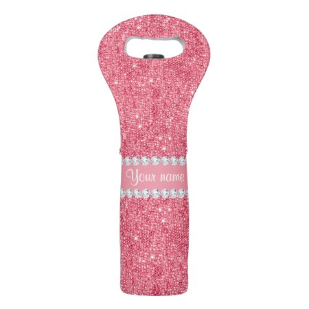 Faux Pink Sequins And Diamonds Wine Bag