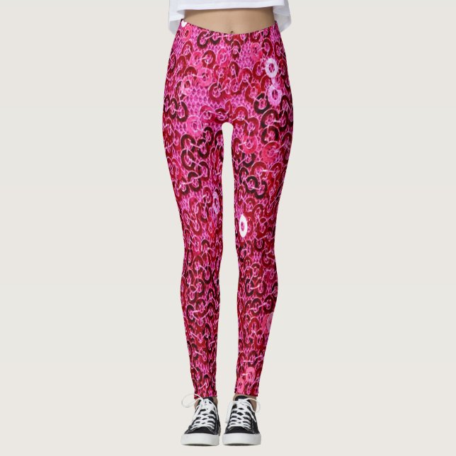 Faux Pink Sequins Leggings (Front)
