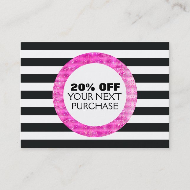 Faux Pink Sequins Striped Beauty Salon Coupon (Front)