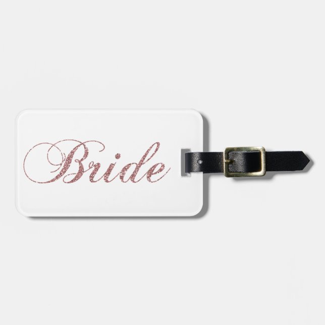 Faux Pink Sparkles Bride Luggage Tag (Front Horizontal)
