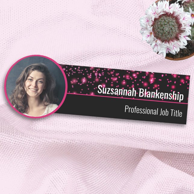  Faux Pink Sparkles Custom Photo Professional Name Tag (Creator Uploaded)
