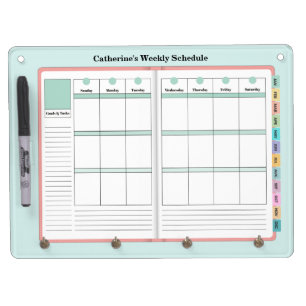 Faux Planner - Weekly Plans SUNDAY START Notepad Dry Erase Board With Keychain Holder