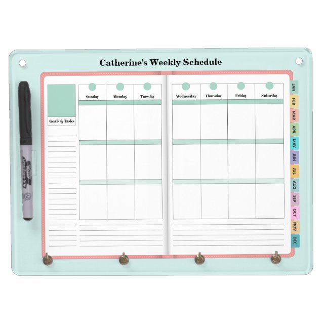Faux Planner - Weekly Plans SUNDAY START Notepad Dry Erase Board With Keychain Holder (Front)