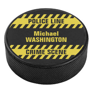 Faux Police Line custom text hockey puck