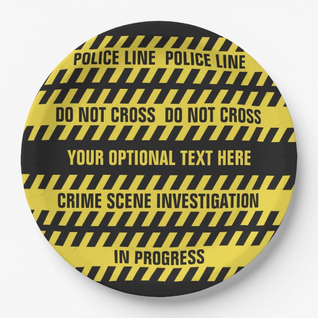 Faux Police Line custom text paper plates (Front)