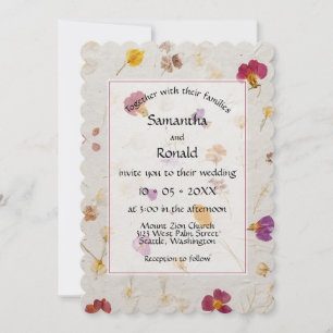 Faux Pressed Flowers Paper Style Wedding Invitation