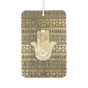 Faux Print Gold Hamsa Hand and Tribal Aztec Car Air Freshener