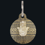 Faux Print Gold Hamsa Hand and Tribal Aztec Pet ID Tag<br><div class="desc">This elegant and pretty faux printed gold,  black,  and white good luck Hamsa Hand of Fatima and tribal Aztec Pattern is perfect for the trendy and stylish woman. It's intricate and glamorous print is great for many gifts and occasions!</div>