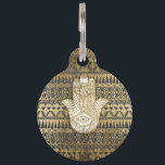Faux Print Gold Hamsa Hand and Tribal Aztec Pet ID Tag<br><div class="desc">This elegant and pretty faux printed gold,  black,  and white good luck Hamsa Hand of Fatima and tribal Aztec Pattern is perfect for the trendy and stylish woman. It's intricate and glamorous print is great for many gifts and occasions!</div>