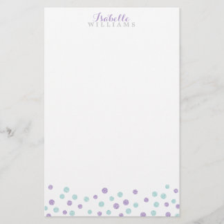Faux Purple and Mint Glitter Confetti Dots Stationery