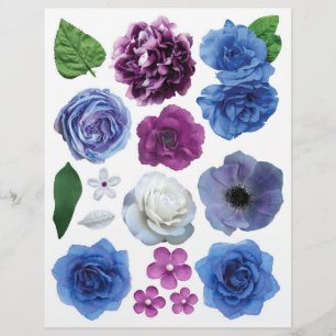 Faux Purple, Blue, and White Flowers with Leaves