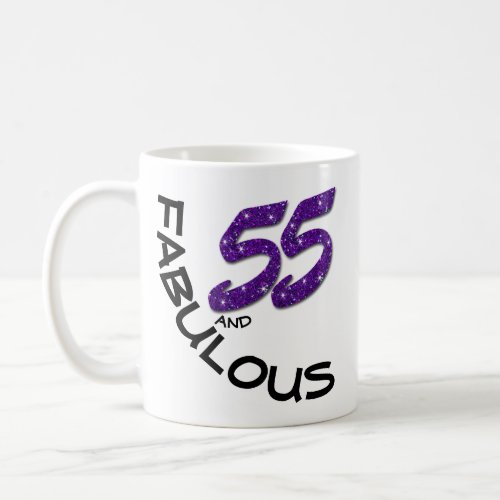 Faux Purple Glitter 55 and Fabulous Birthday Gift Coffee Mug