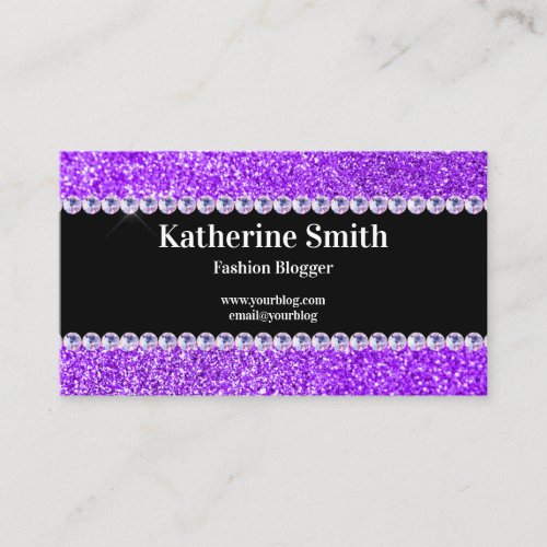Faux Purple Glitter and Rhinestone Fashion Blogger Business Card