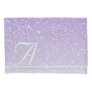 Faux Purple Glitter Gradient Monogram Initial Pillow Case