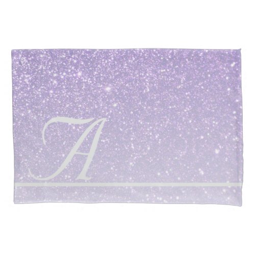 Faux Purple Glitter Gradient Monogram Initial Pillow Case