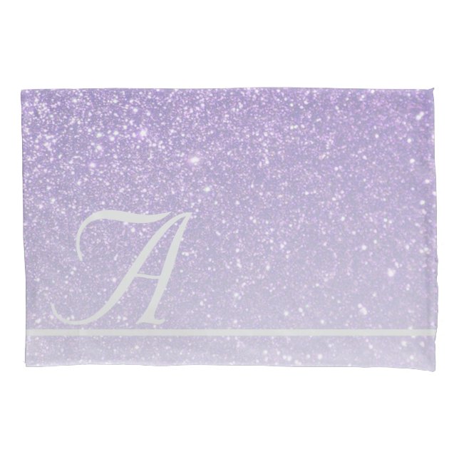 Faux Purple Glitter Gradient Monogram Initial Pillow Case (Front)